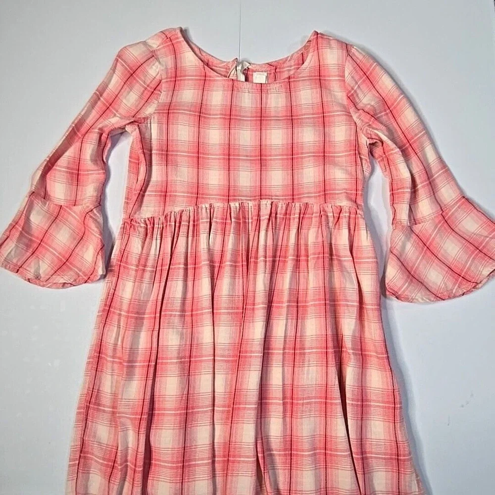 Gap Kids Plaid Babydoll Dress Girls XXL Pink White Bell Sleeve Zip Back